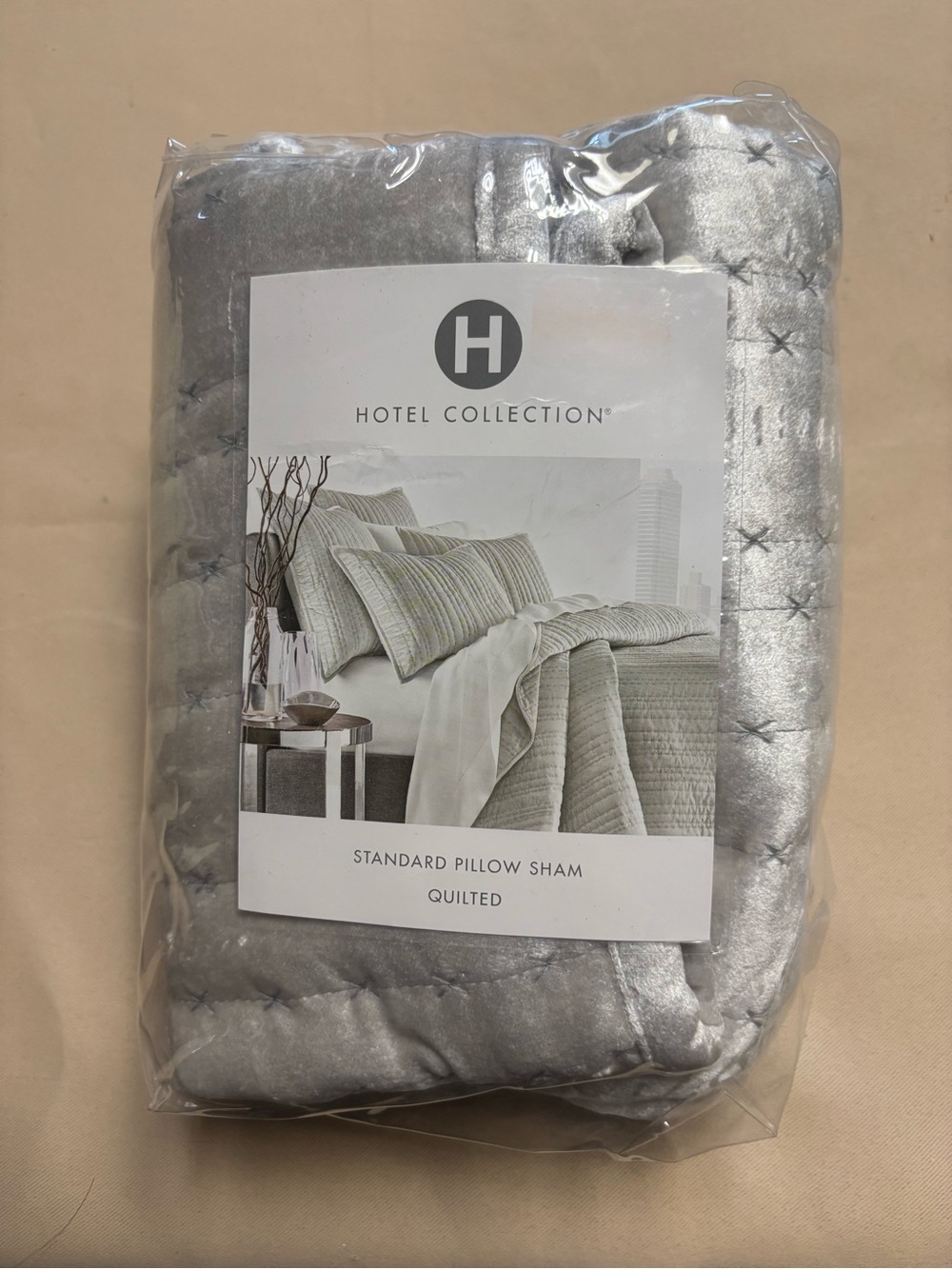 NEW Hotel Collection Quilted Standard Pillow Sham Silver Velvet Set of 1 READ